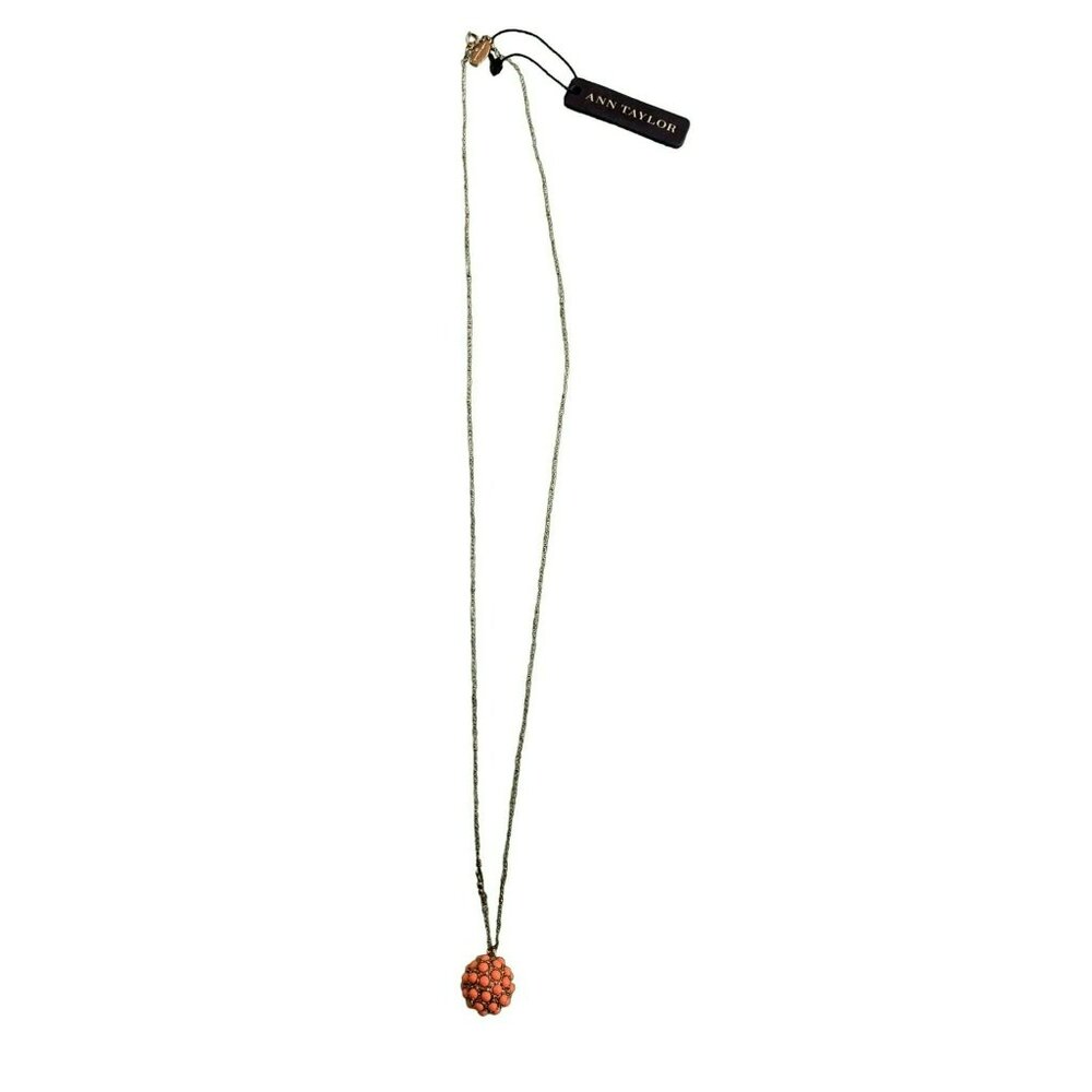 Ann Taylor Long Silver-Tone Necklace With Coral Beaded Orb Pendant NWT